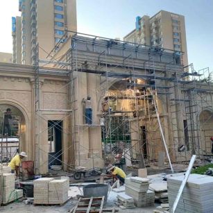 秦皇岛 黄金麻荔枝面花岗岩小区门楼外墙干挂