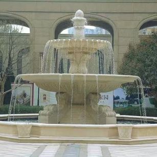 秦皇岛 黄金麻花岗岩异型加工——户外庭院石雕流水喷泉