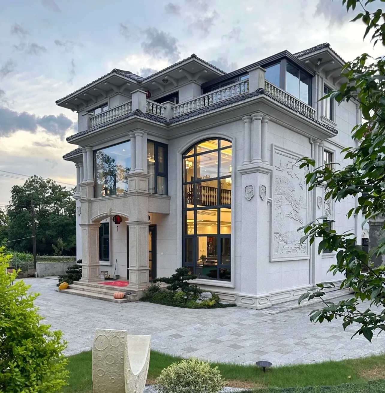 秦皇岛 白麻花岗岩私人别墅干挂石材豪华定制