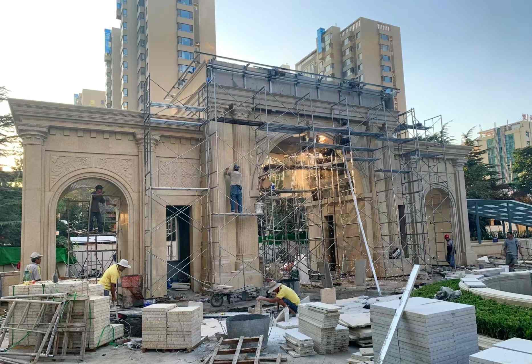 秦皇岛 黄金麻荔枝面花岗岩小区门楼外墙干挂