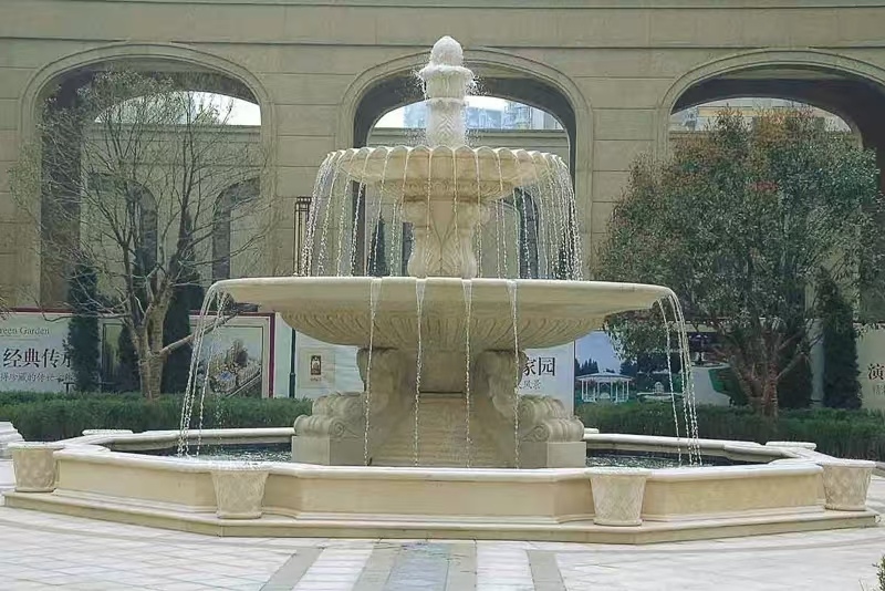 秦皇岛 黄金麻花岗岩异型加工——户外庭院石雕流水喷泉