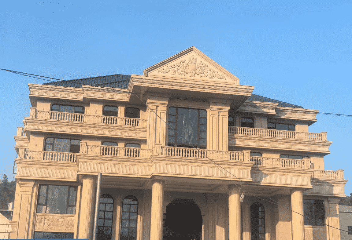 秦皇岛黄金麻别墅外墙干挂石材效果示例