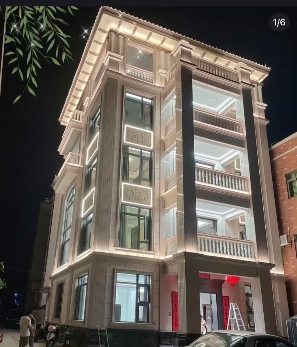 秦皇岛 芝麻白花岗岩别墅外墙夜间效果